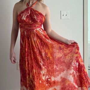 Aidan Mattox Silk and Metallic‎ Print Wedding Guest Maxi Dress Size 2